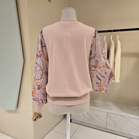 라운드 소매시폰 니트