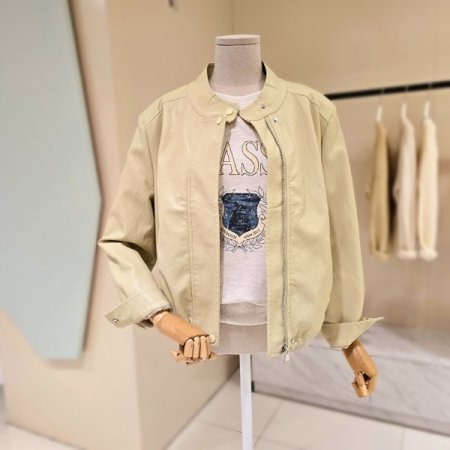 망고 스트링 레더 자켓