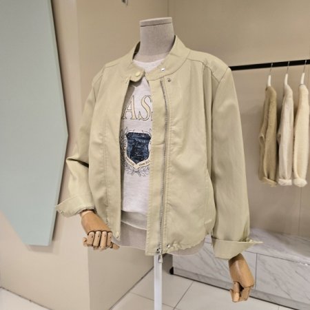 망고 스트링 레더 자켓