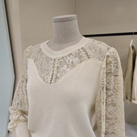 레이스 시스루 배색 니트