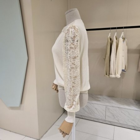 레이스 시스루 배색 니트