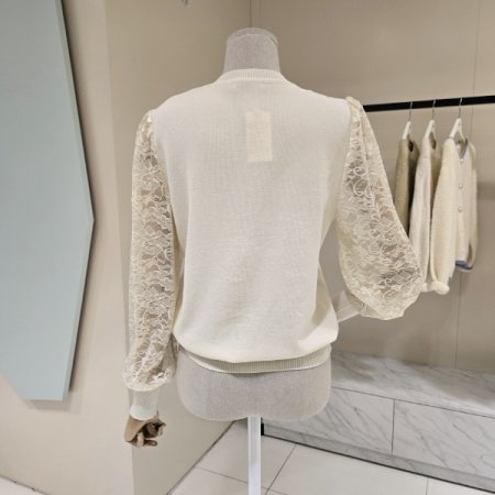 레이스 시스루 배색 니트