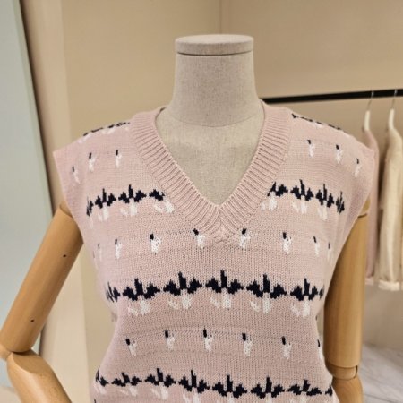 플라워 브이넥 니트조끼