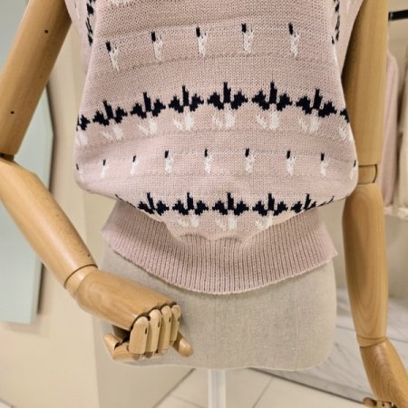 플라워 브이넥 니트조끼