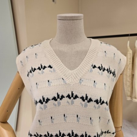 브이넥 플라워 니트베스트