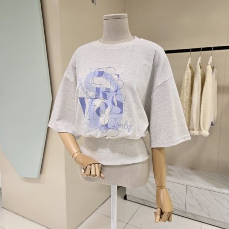 뒷지퍼 레터링 라운드 티셔츠