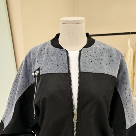 데님 배색 비즈 집업점퍼