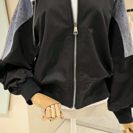 데님 배색 비즈 집업점퍼