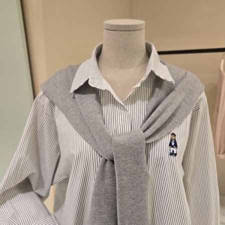 스트라이프 니트숄 셔츠블라우스