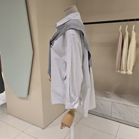 스트라이프 니트숄 셔츠블라우스