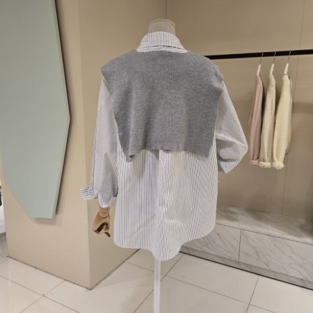 스트라이프 니트숄 셔츠블라우스