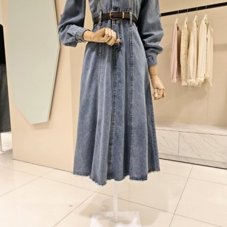 슬림핏 절개 벨트세트 데님원피스