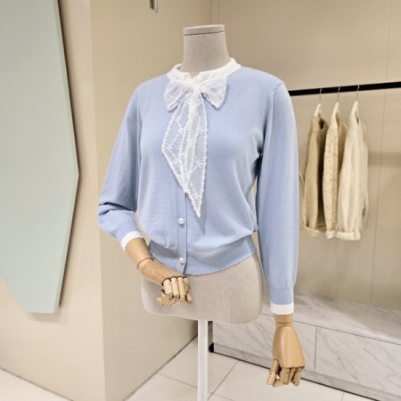 레이스 리본 니트 가디건