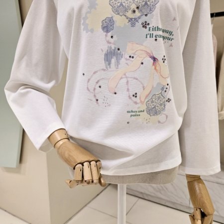 큐빅 레터링 라운드 티셔츠