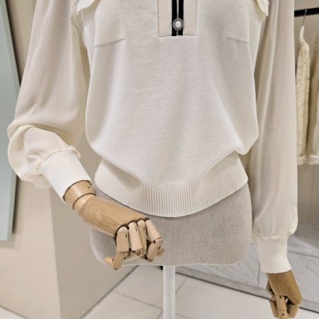 소매시폰 브이넥 니트