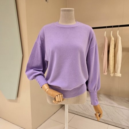 단추 퍼프소매 라운드 니트