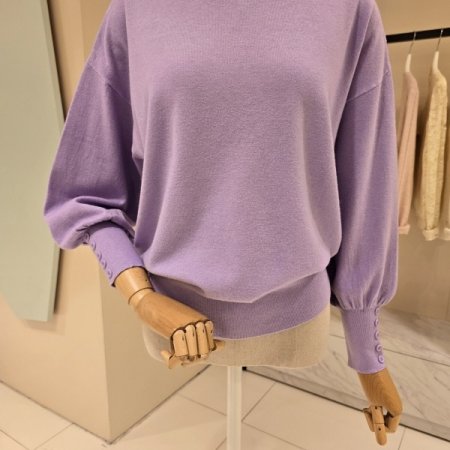 단추 퍼프소매 라운드 니트