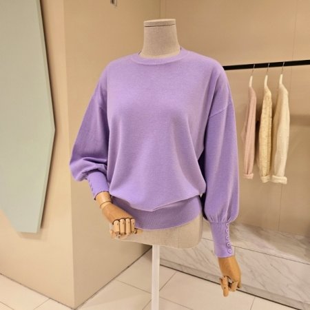 단추 퍼프소매 라운드 니트