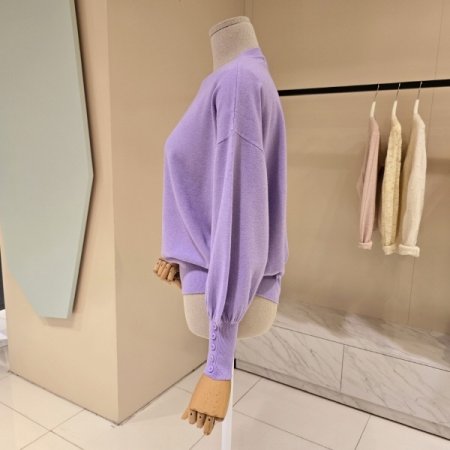 단추 퍼프소매 라운드 니트