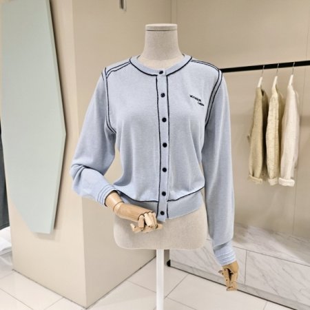 라운드 배색라인 니트가디건