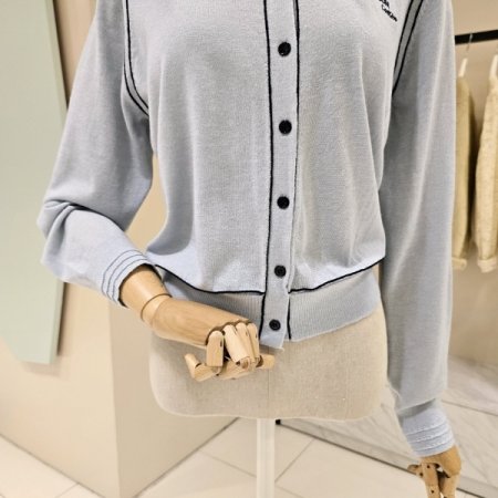 라운드 배색라인 니트가디건