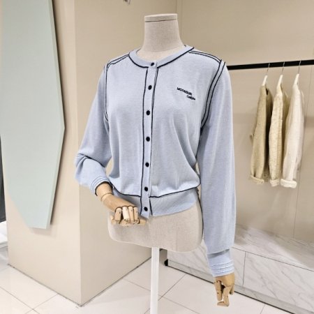 라운드 배색라인 니트가디건