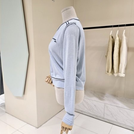 라운드 배색라인 니트가디건