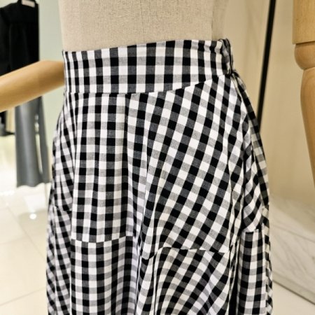밴딩 체크 플레어 스커트