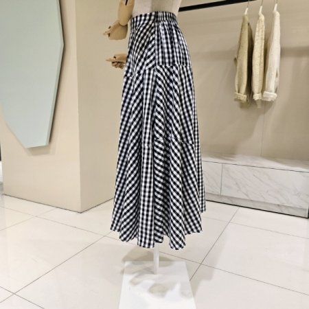 밴딩 체크 플레어 스커트