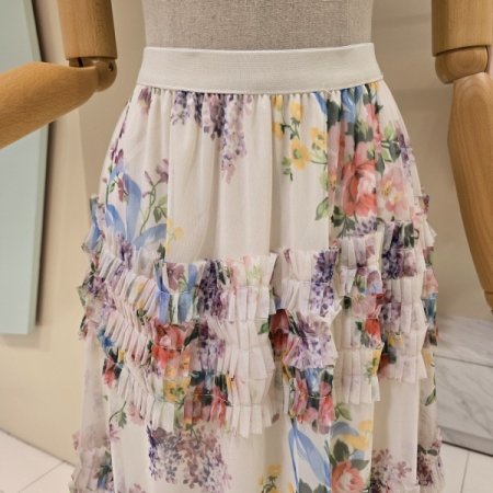 플라워 밴딩 샤 스커트