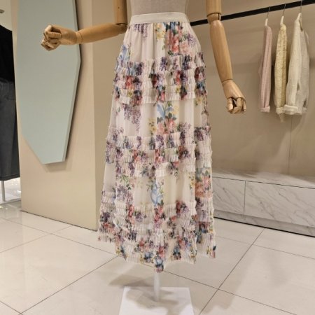 플라워 밴딩 샤 스커트