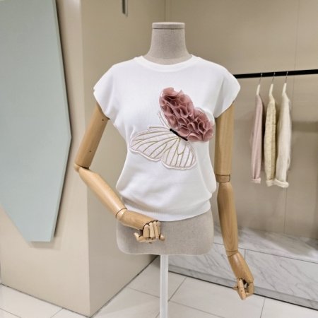 라운드 나비장식 캡소매 니트