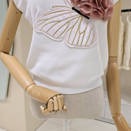 라운드 나비장식 캡소매 니트