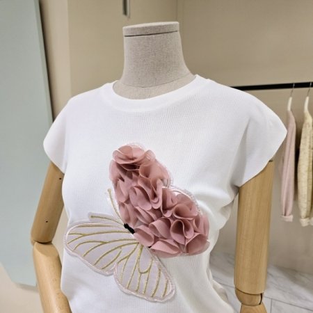 라운드 나비장식 캡소매 니트