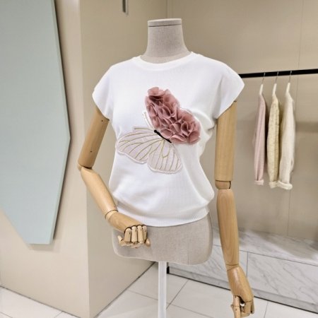 라운드 나비장식 캡소매 니트