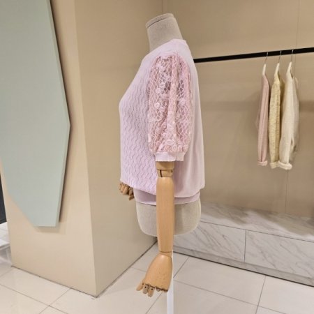 장미망사 소매 라운드 니트
