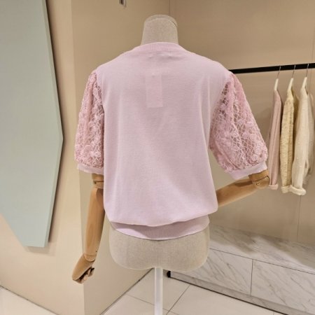 장미망사 소매 라운드 니트