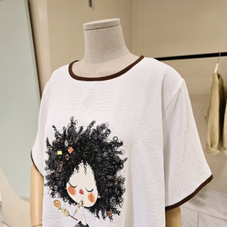 라인배색 스트링 라운드 티셔츠