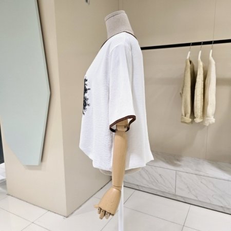 라인배색 스트링 라운드 티셔츠