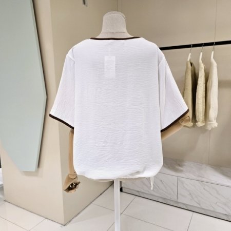 라인배색 스트링 라운드 티셔츠