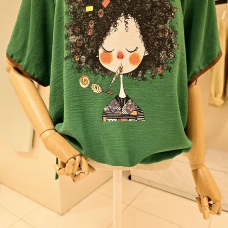 스트링 파마머리 라운드 티셔츠