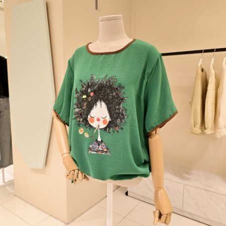 스트링 파마머리 라운드 티셔츠