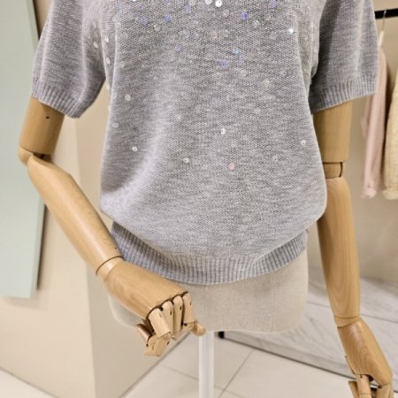 라운드 비즈 디테일 니트