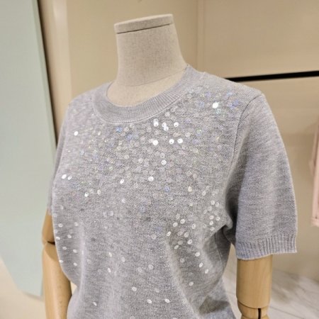 라운드 비즈 디테일 니트