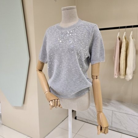 라운드 비즈 디테일 니트