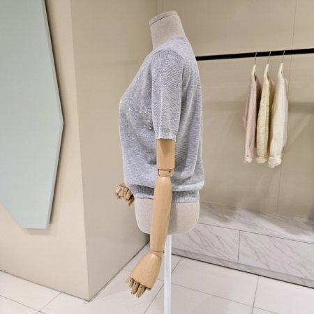 라운드 비즈 디테일 니트