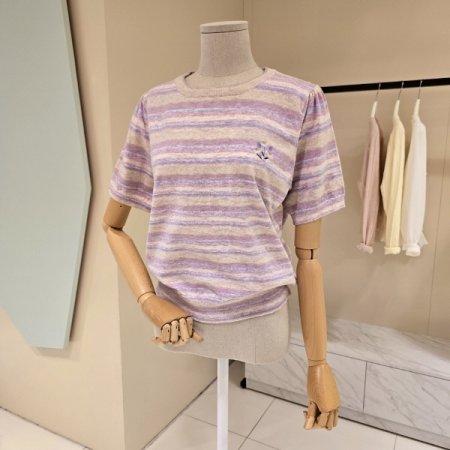 꽃자수 단가라 라운드 니트