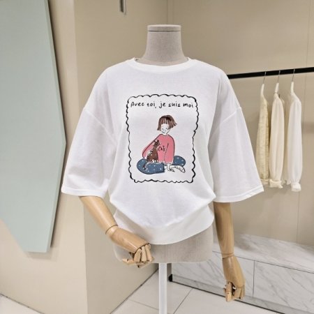 소녀 레터링 라운드 티셔츠