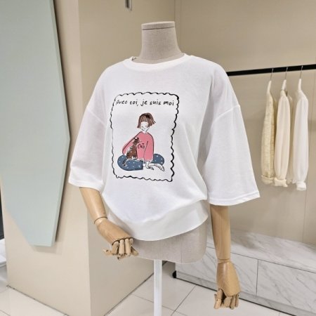 소녀 레터링 라운드 티셔츠