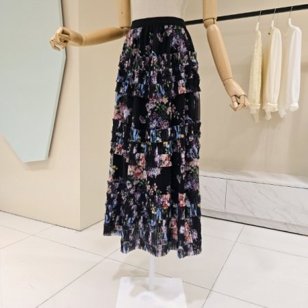 허리밴딩 플라워 샤 스커트